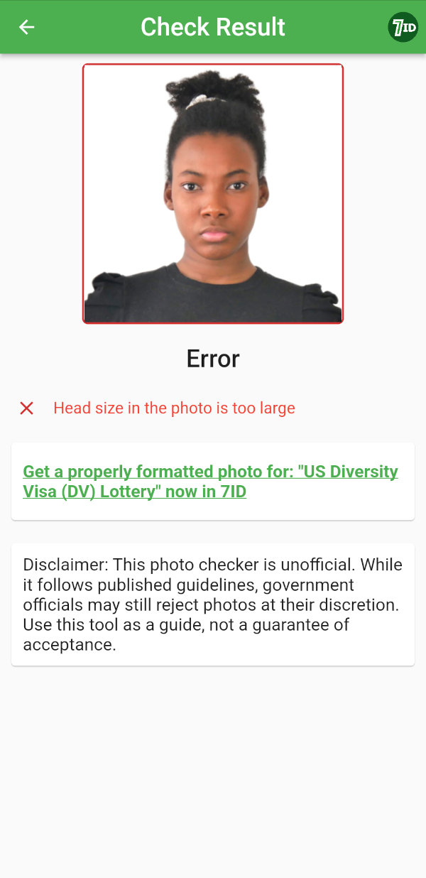 Програма 7ID DV photo checker - лоша снимка